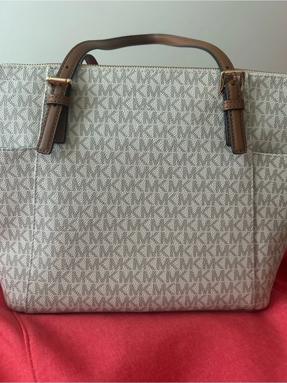 Michael Kors Signature Logo Tote in Beige with Brown Trim (New without tag) - Picture 2 of 5